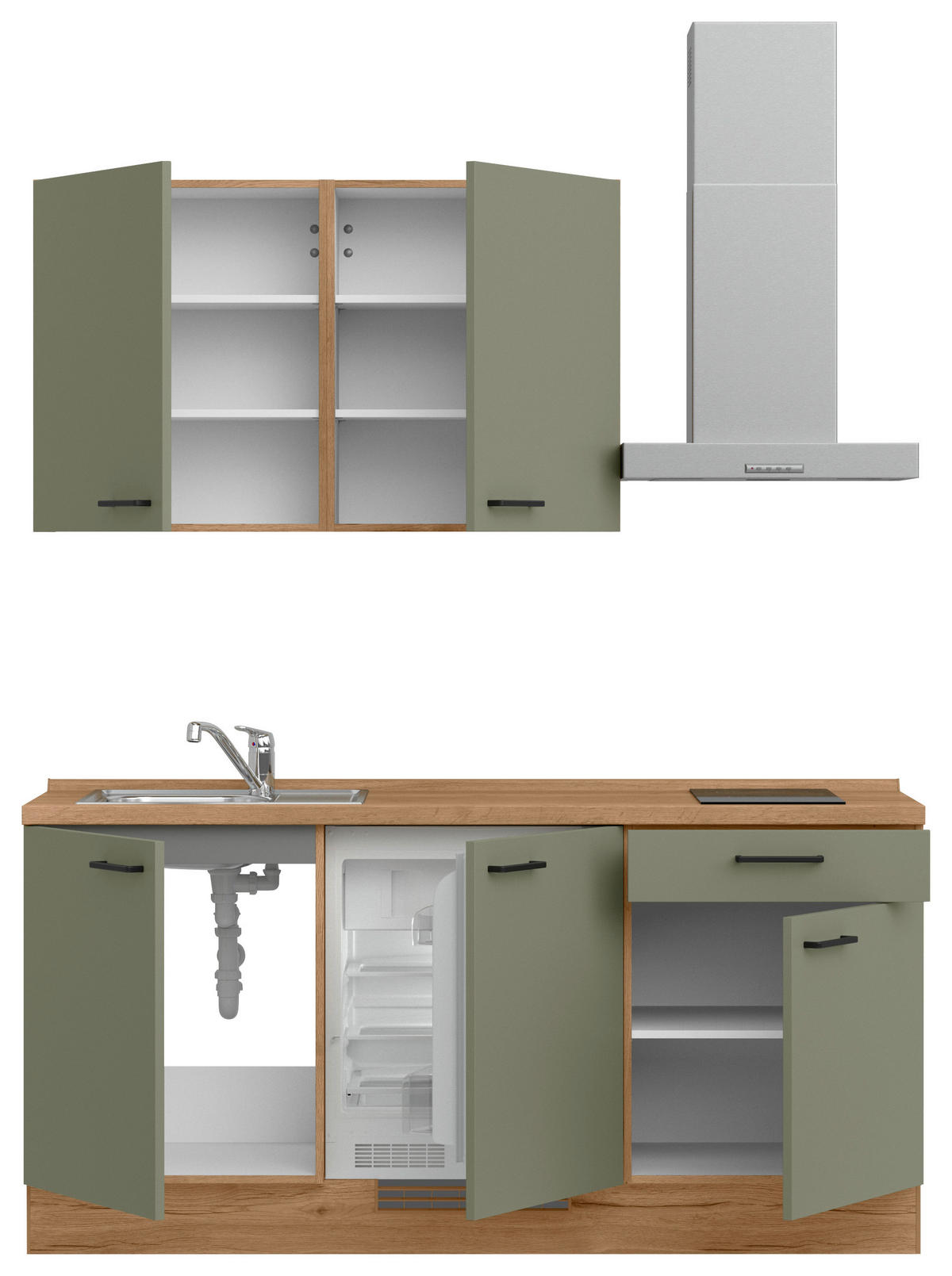 KÜCHENLEERBLOCK Senso 180 cm  in Eichefarben, Olivgrün  - Eichefarben/Schwarz, MODERN, Holzwerkstoff/Metall (180cm) - Nobilia