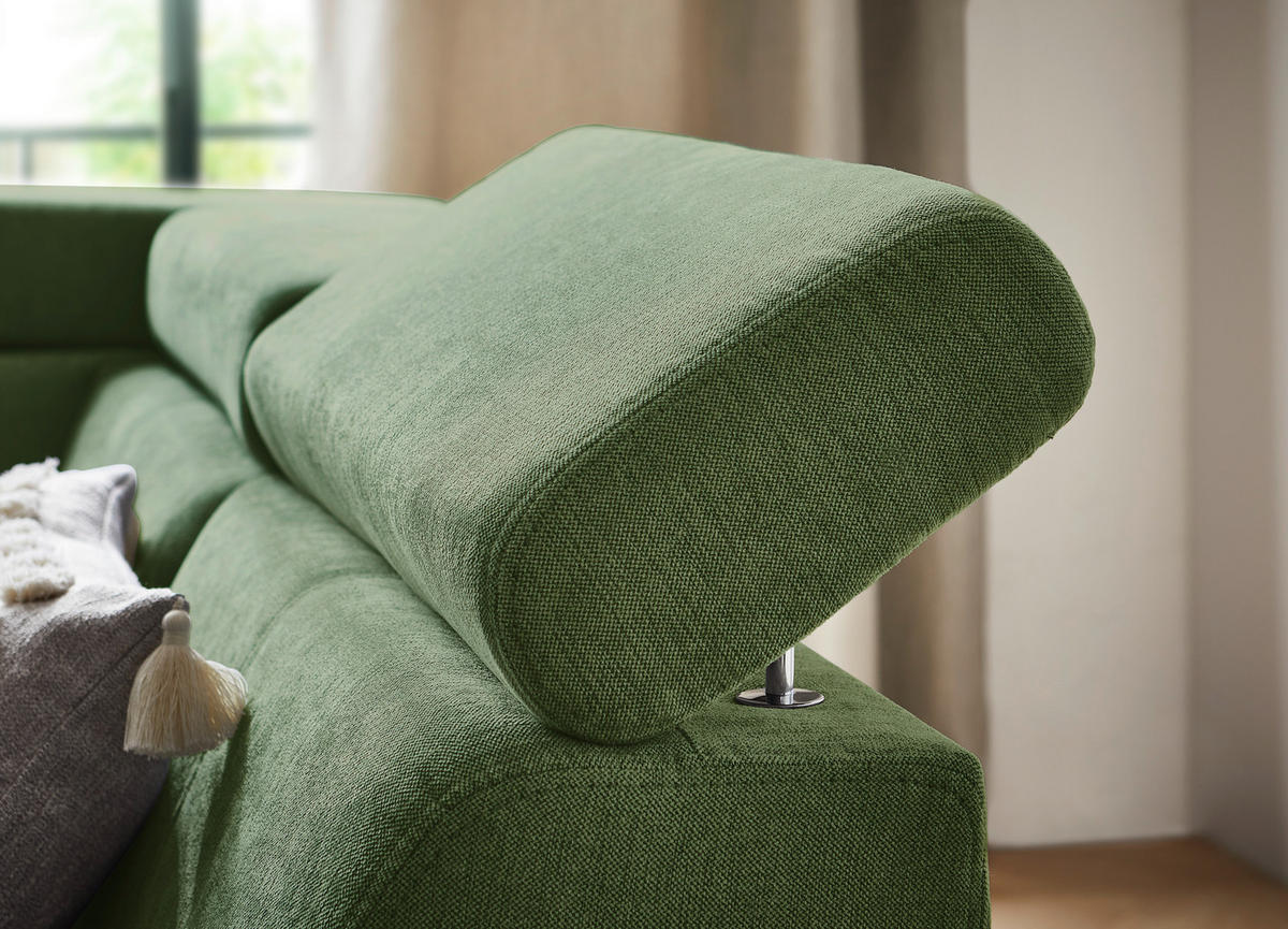 Ecksofa inkl. Funktionen in Chenille Hellgrün  - Schwarz/Hellgrün, Design, Textil/Metall (260/203cm) - Stylife