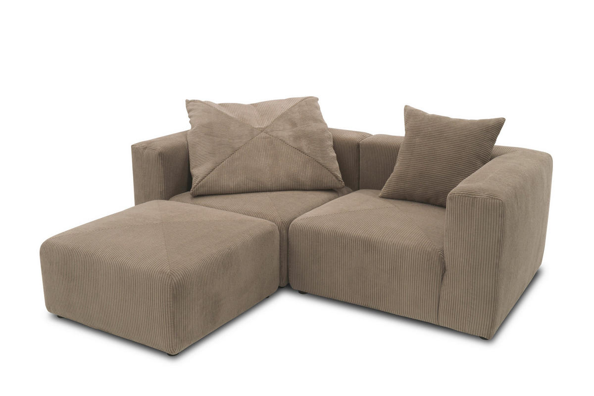 ECKSOFA in Cord, Mikrofaser Schlammfarben   - Schlammfarben/Schwarz, Design, Kunststoff/Textil (216/69/193cm) - MID.YOU