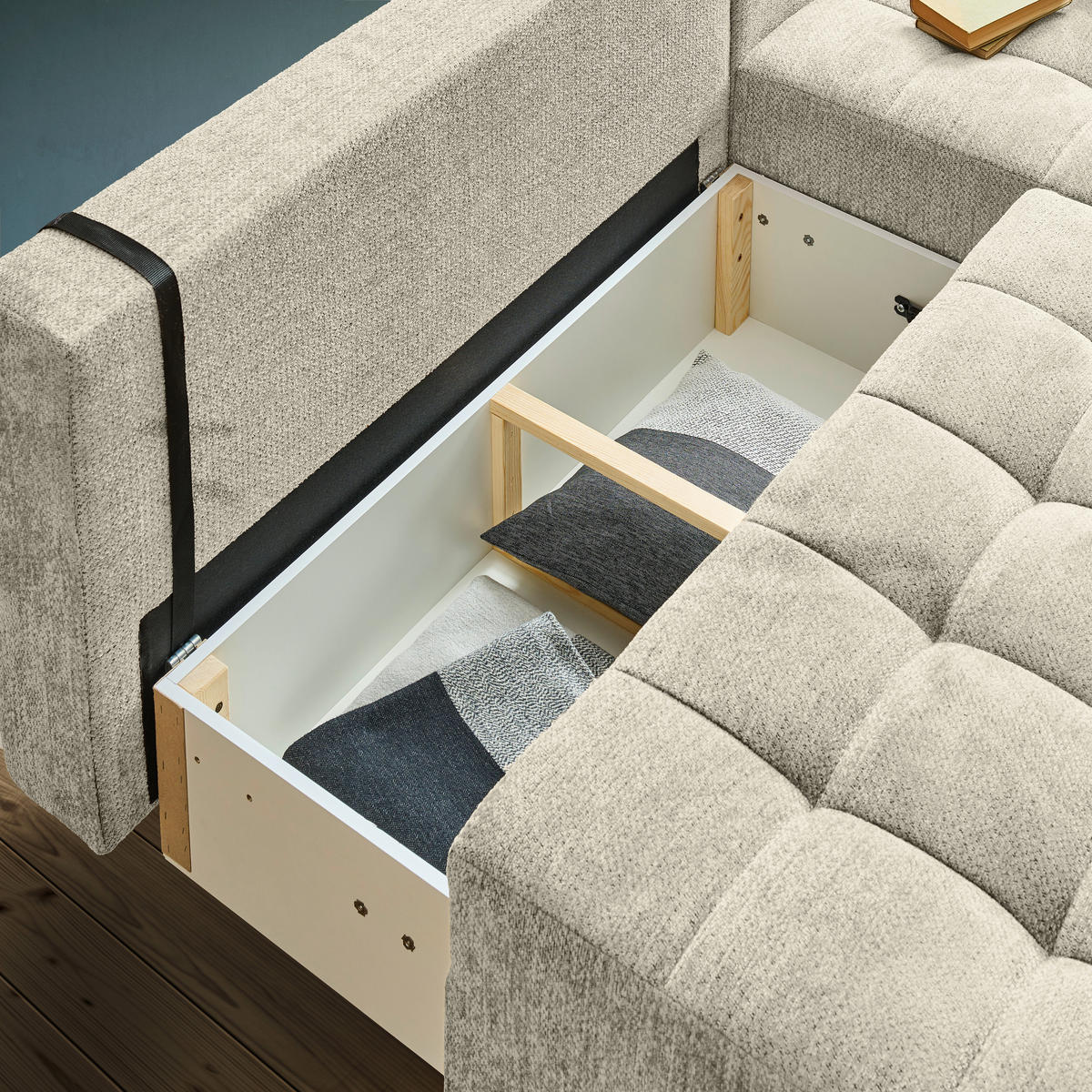 ECKSOFA Greige Chenille  - Greige/Schwarz, MODERN, Kunststoff/Textil (204/145cm) - home24