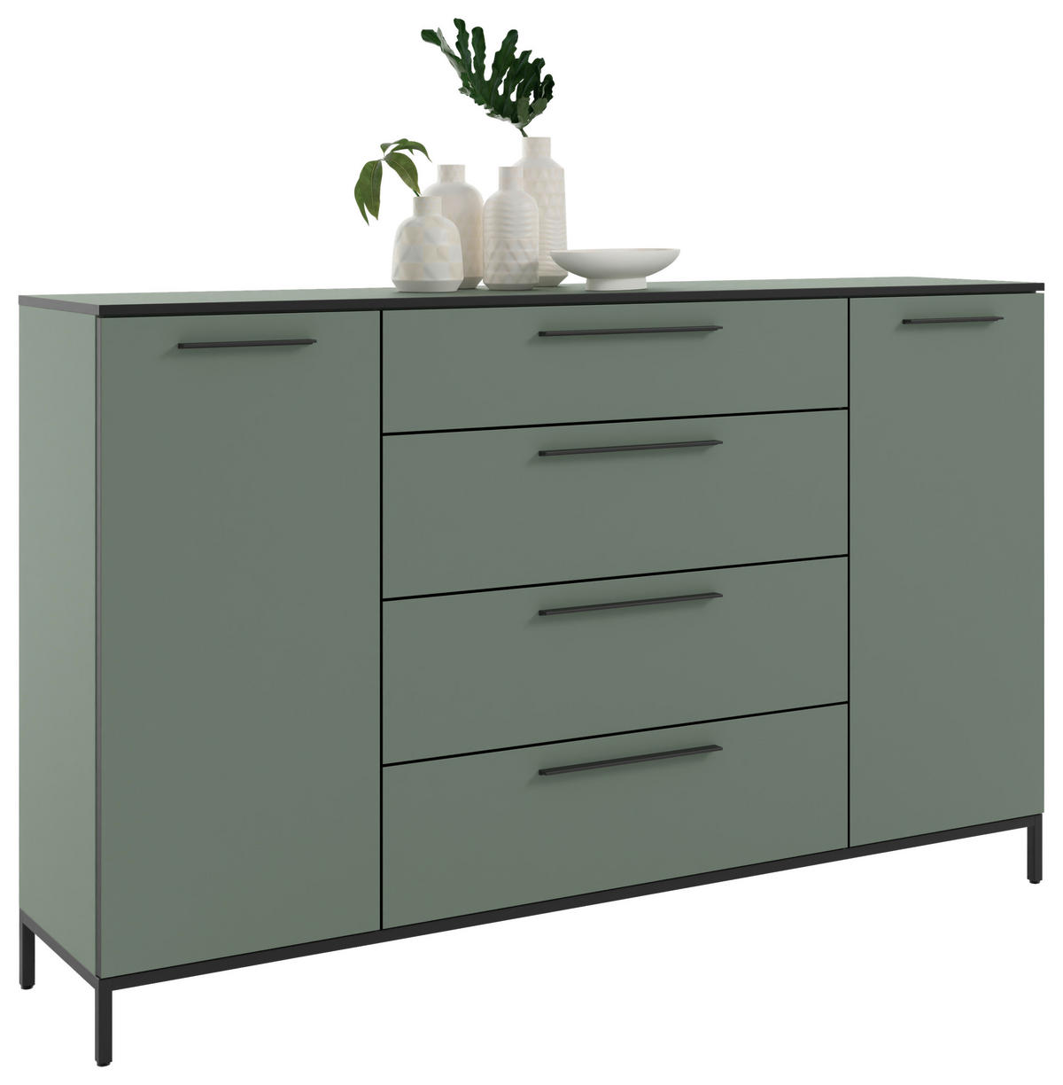 SIDEBOARD Soul  in 180/111/40 cm  - Schilfgrün/Schwarz, MODERN, Holzwerkstoff/Metall (180/111/40cm)