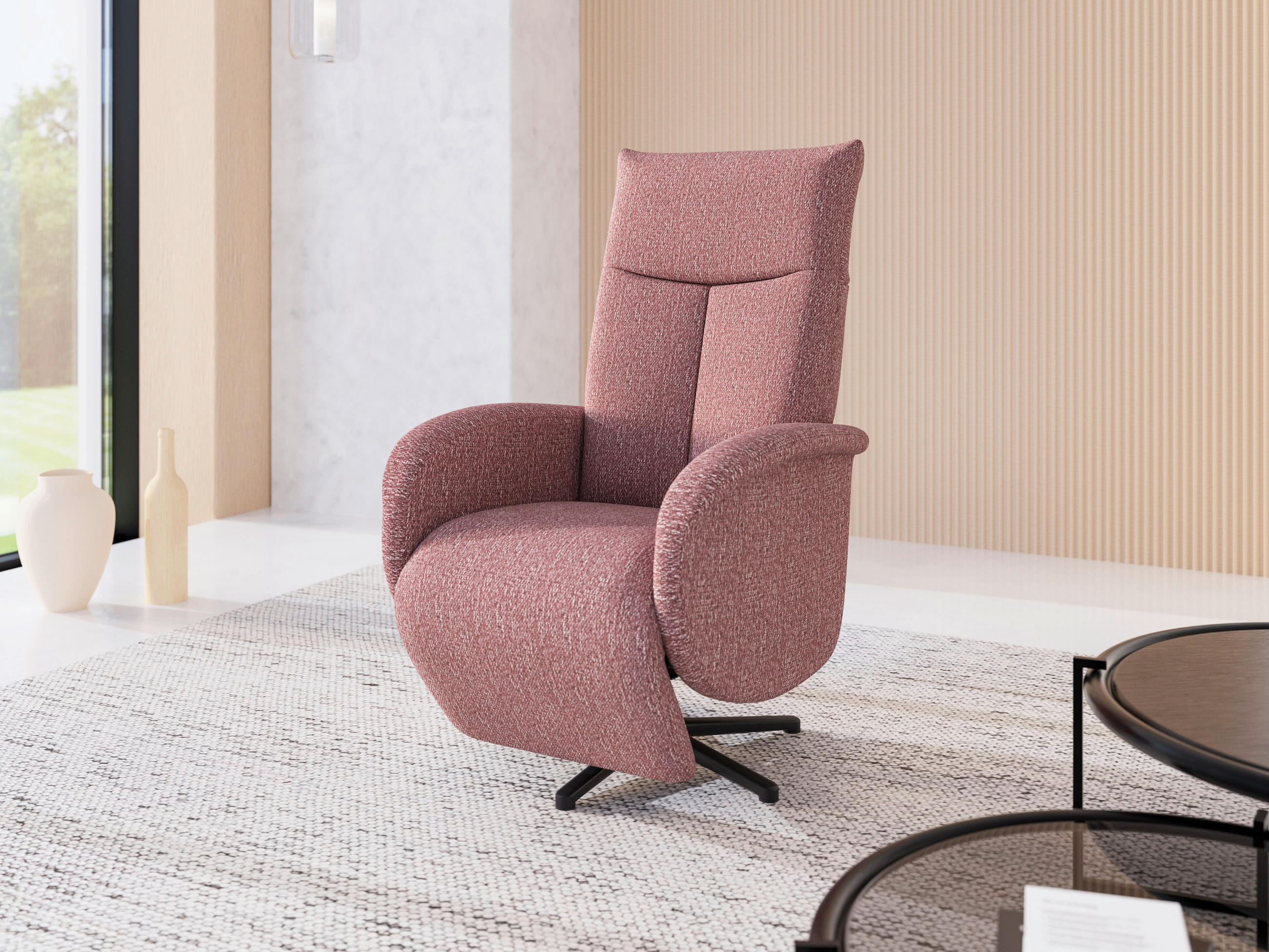 RELAXSESSEL GLENDALE E Chenille Kopfteilverstellung, Rücken echt    - Aubergine/Schwarz, KONVENTIONELL, Textil/Metall (75/112/82cm) - Sit & More