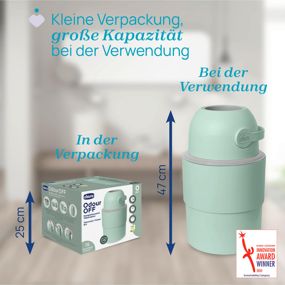 WINDELEIMER 28,5/48/28,5 cm  - Grün, Basics, Kunststoff (28,5/48/28,5cm) - Chicco