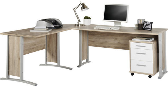 BÜRO - Eichefarben/Weiß, KONVENTIONELL, Holzwerkstoff (220/170/75cm) - Cantus