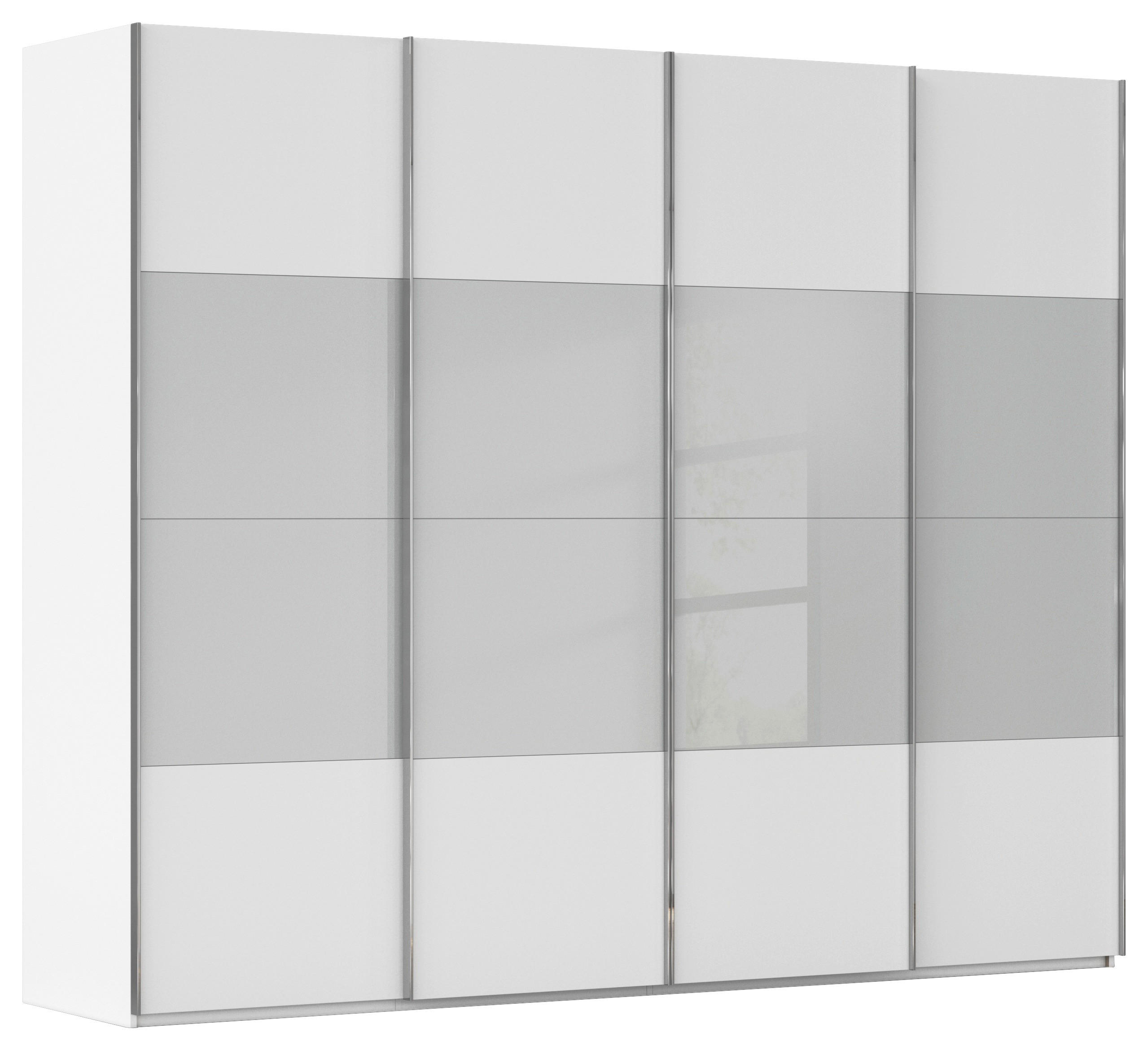 SCHWEBETÜRENSCHRANK 271/235/68 cm,  in Weiß, Seidengrau, 4 Tür(en)  - Chromfarben/Seidengrau, KONVENTIONELL, Glas/Holzwerkstoff (271/235/68cm) - Novel
