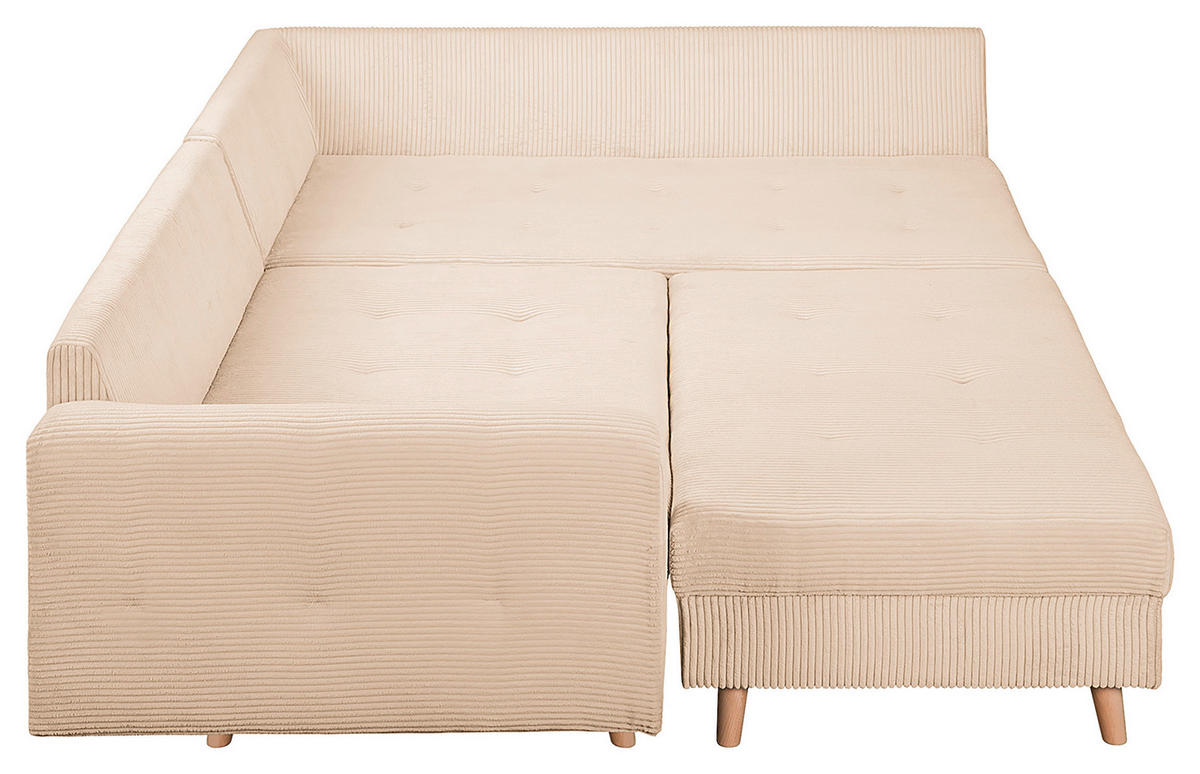 ECKSOFA inkl. Hocker Ariella in Cord Creme  231/161 cm  - Creme/Naturfarben, Design, Holz/Textil (231/161cm) - Livetastic