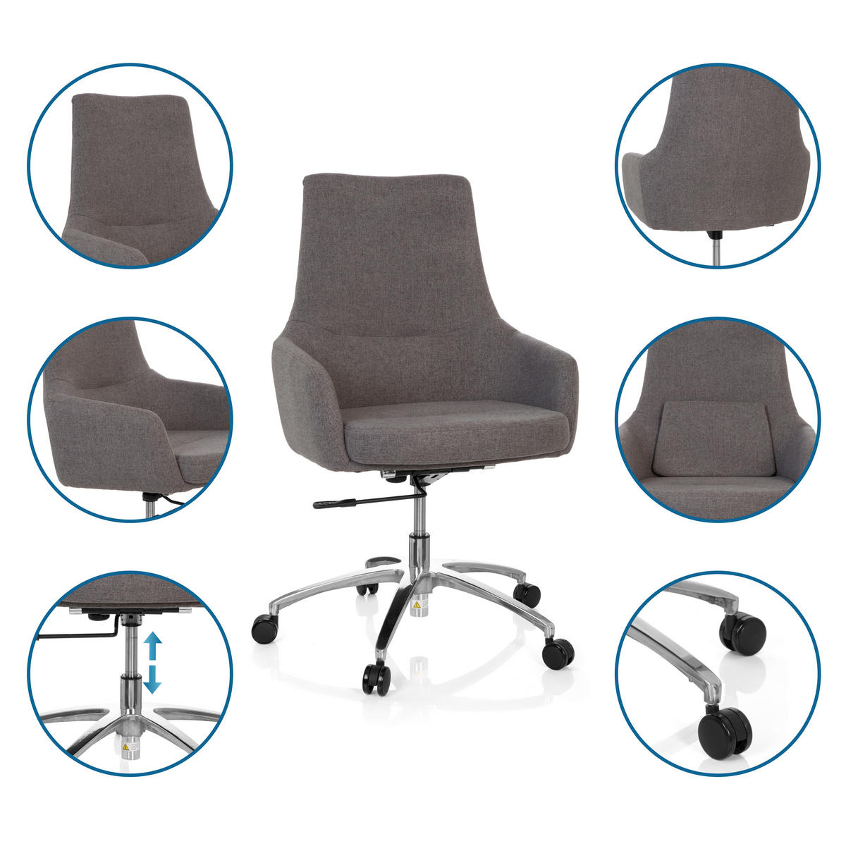 DREHSTUHL Flachgewebe Dunkelgrau  - Dunkelgrau/Silberfarben, Basics, Kunststoff/Textil (65/97/60cm) - MID.YOU