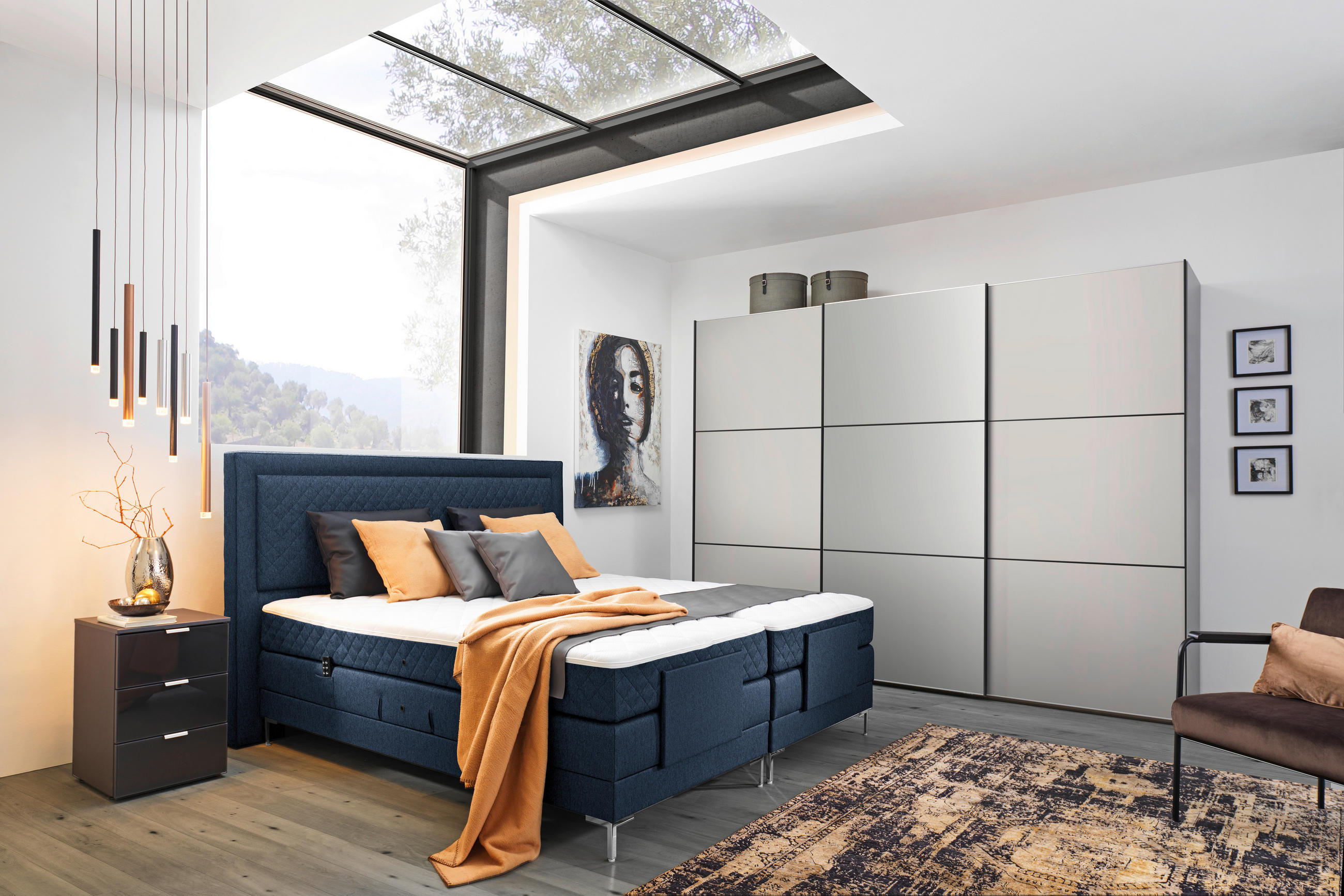 BOXSPRINGBETT 160/200 cm  in Blau  - Blau/Alufarben, Design, Textil/Metall (160/200cm) - Welnova