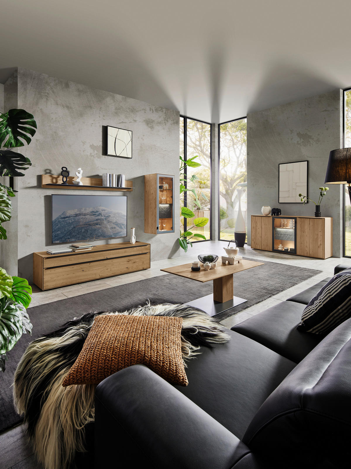 WOHNWAND  Anthrazit, Kastanienfarben 244/190/47,1 cm  - Kastanienfarben/Anthrazit, Natur, Glas/Holz (244/190/47,1cm) - Valnatura