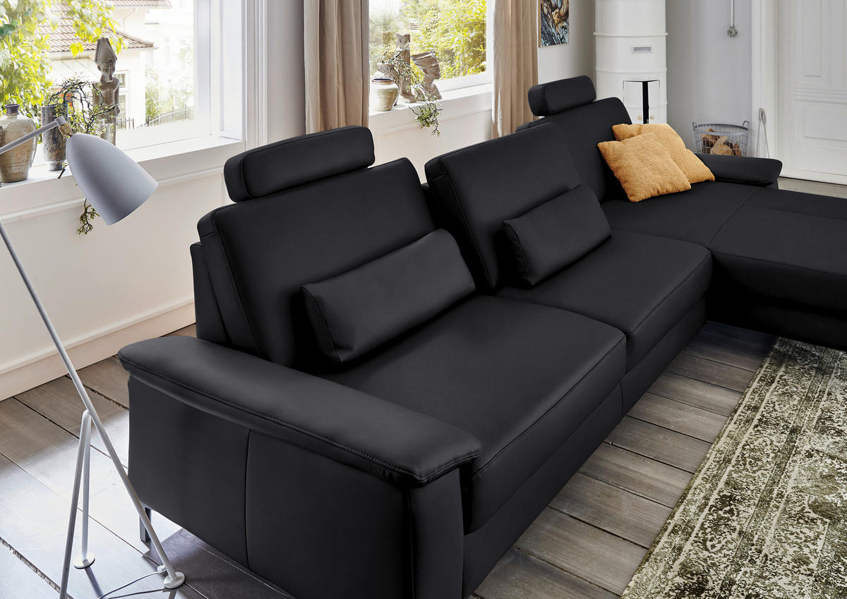 ECKSOFA in Echtleder Anthrazit  - Anthrazit/Schwarz, Design, Leder/Metall (334/176cm) - Dieter Knoll
