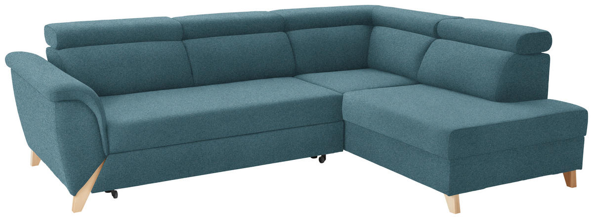 ECKSOFA Chenille Blau  - Blau/Naturfarben, Konventionell, Holz/Textil (265/200cm) - Stylife