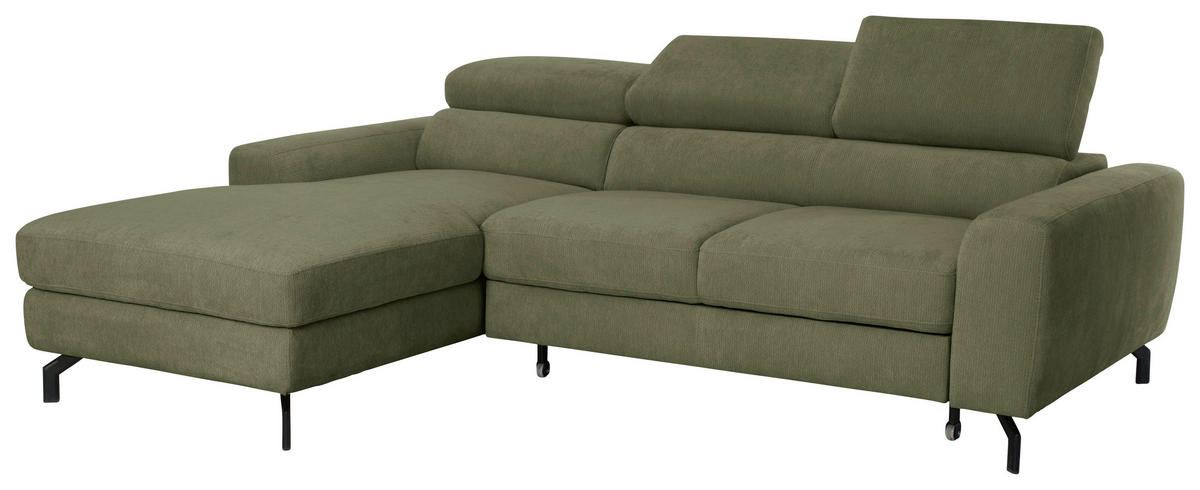 ECKSOFA LARGO in Chenille Grün  177/226 cm  - Schwarz/Grün, Design, Textil/Metall (177/226cm) - Livetastic