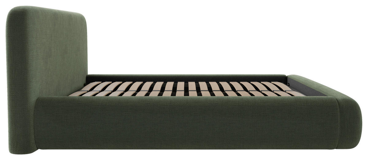 POLSTERBETT 180/200 cm,  in Waldgrün, gepolstertes Kopfteil, Lattenrost, Bettkasten,  - Waldgrün/Schwarz, Design, Holz/Textil (180/200cm) - Chameo