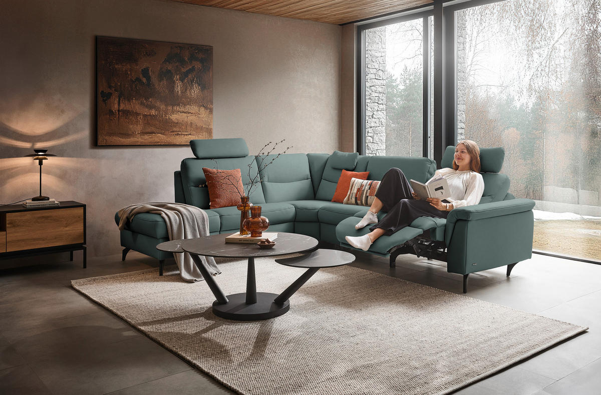 ECKSOFA  in Echtleder Blaugrau  249/280 cm  - Anthrazit/Blaugrau, Design, Leder/Metall (249/280cm) - Himolla Komfortklass