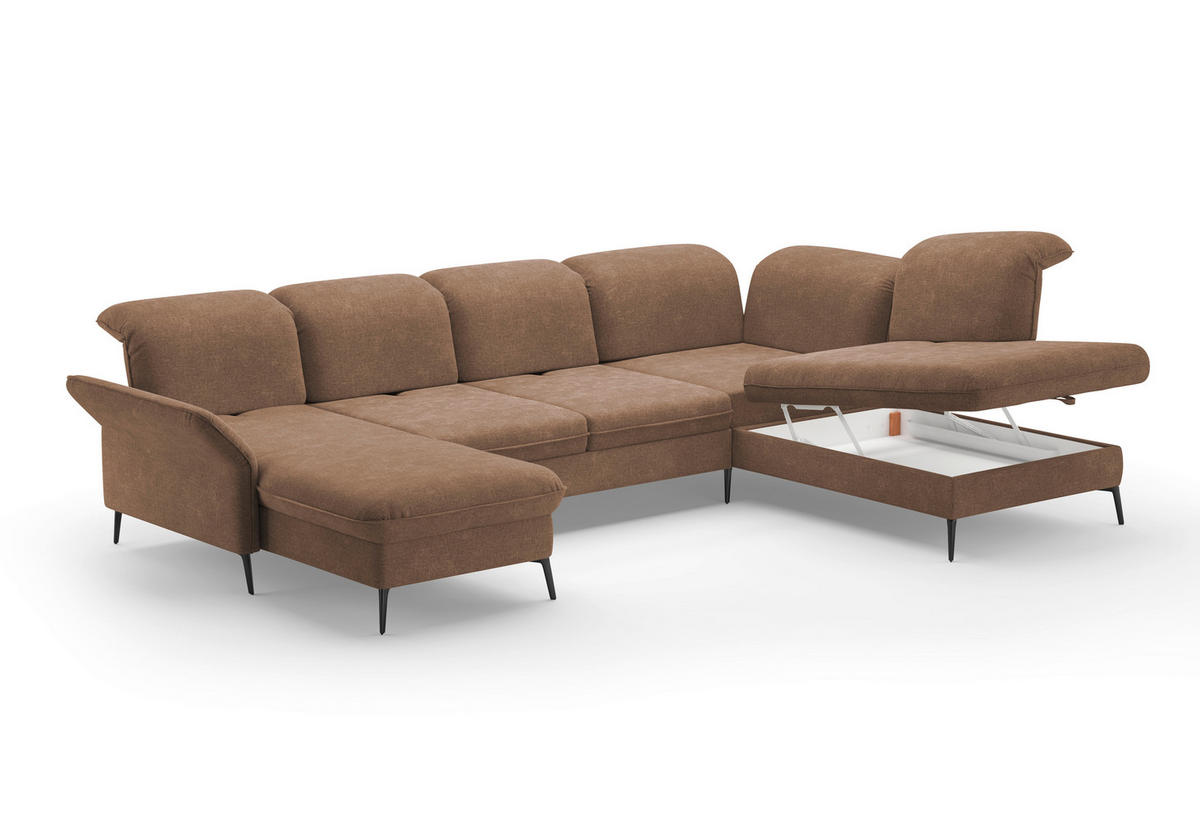 WOHNLANDSCHAFT in Flachgewebe Hellbraun  - Hellbraun/Schwarz, Konventionell, Textil/Metall (198/359/231cm) - Sit & More