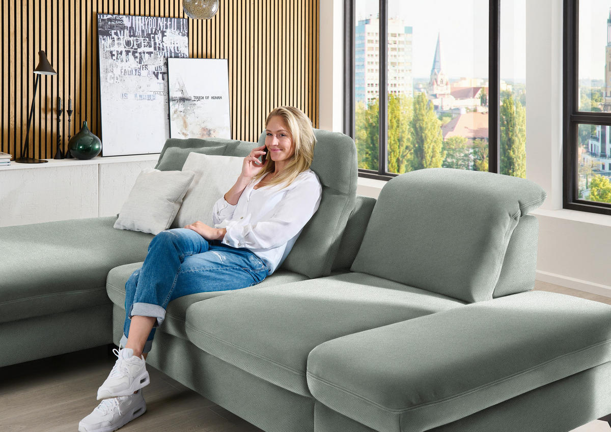 ECKSOFA Chenille Hellgrau  - Hellgrau/Schwarz, Design, Textil/Metall (198/288cm) - Beldomo Style