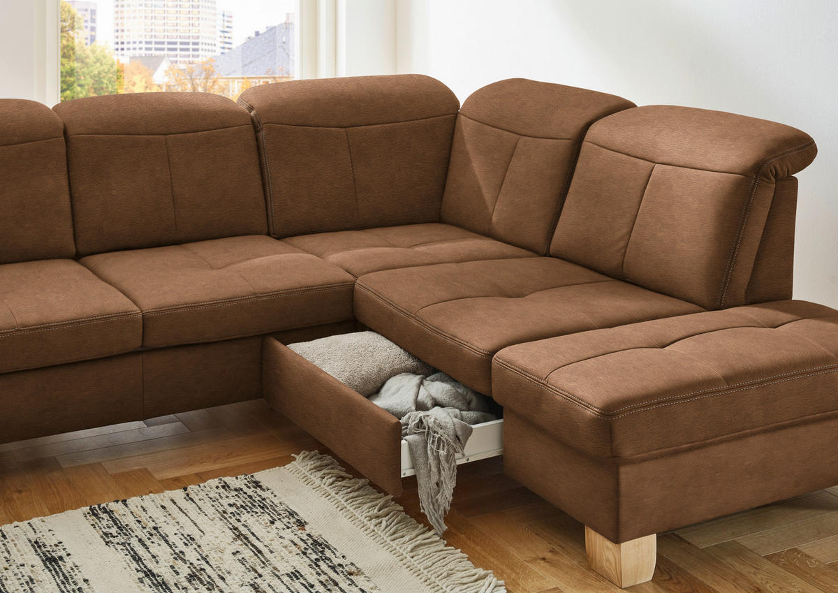 WOHNLANDSCHAFT in Mikrofaser Hellbraun  - Wildeiche/Hellbraun, Konventionell, Holz/Textil (185/343/243cm) - Voleo