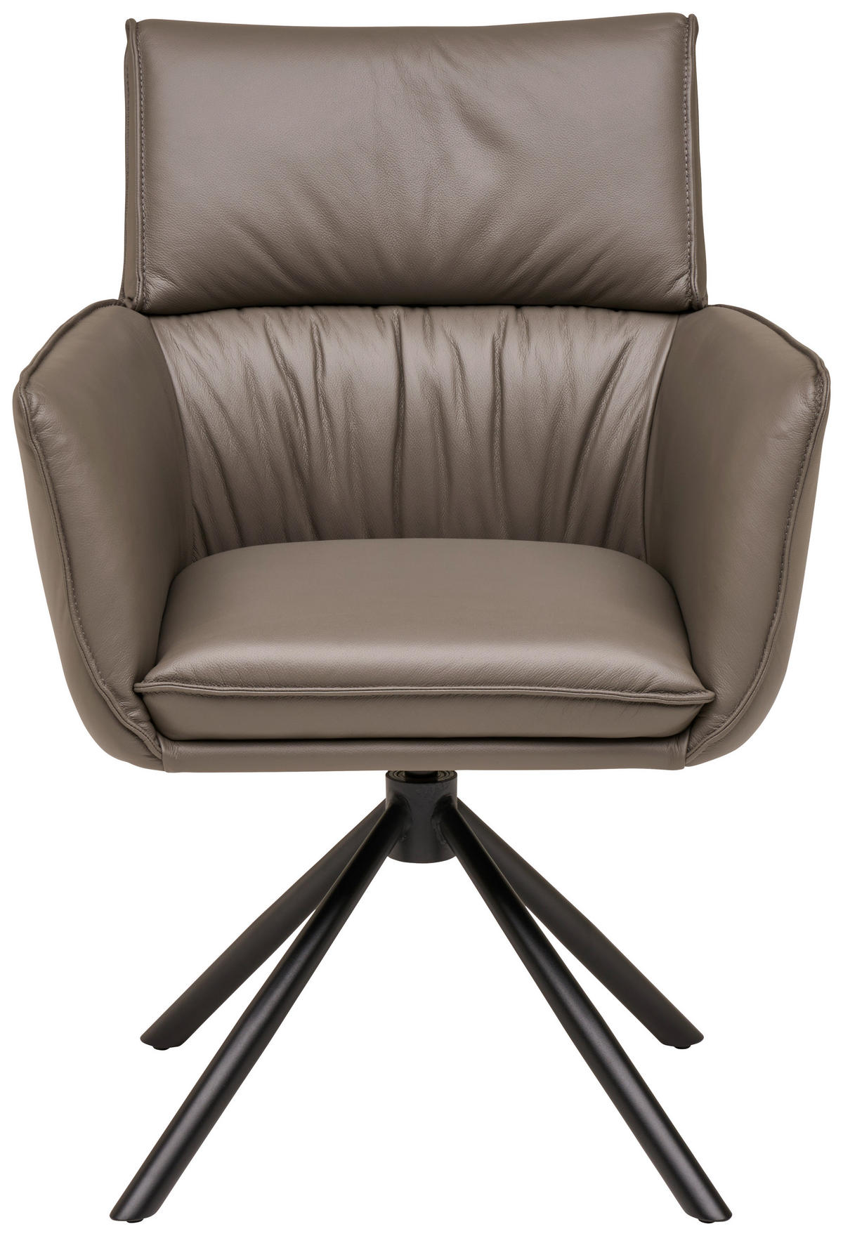 Armlehnstuhl Leder Grau  Sitzfläche 360° drehbar, automatische Rückholfunktion  Echtleder  Grau  - Schwarz/Grau, MODERN, Leder/Metall (64/90,5/64,5cm) - Livetastic