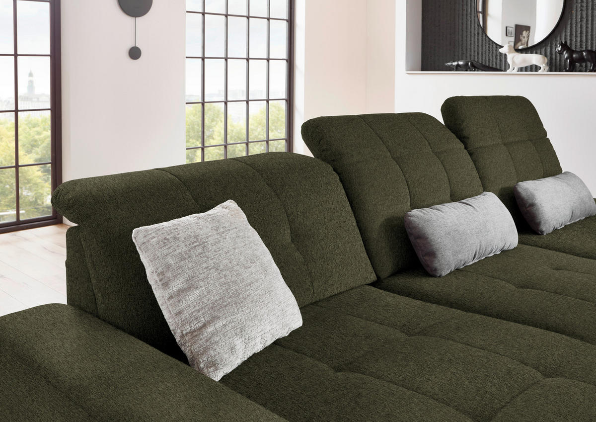 ECKSOFA in Flachgewebe Dunkelgrün  - Dunkelgrün/Schwarz, Design, Textil/Metall (190/309cm) - Beldomo Style