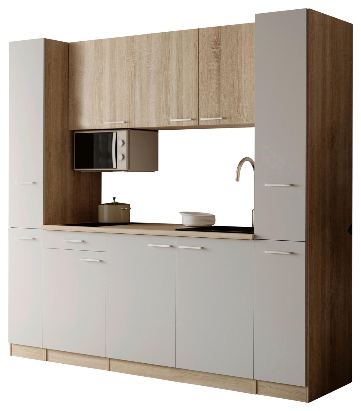 KÜCHENBLOCK Ingrid 210 cm  in Weiß  - Eichefarben/Alufarben, Design, Holzwerkstoff/Kunststoff (210cm) - Respekta