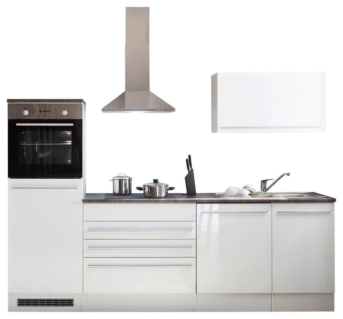 BLOK KUHINJA BEZ APARATA  bijela  - bijela/srebrne boje, Konvencionalno, drvni materijal/plastika (260cm) - MID.YOU