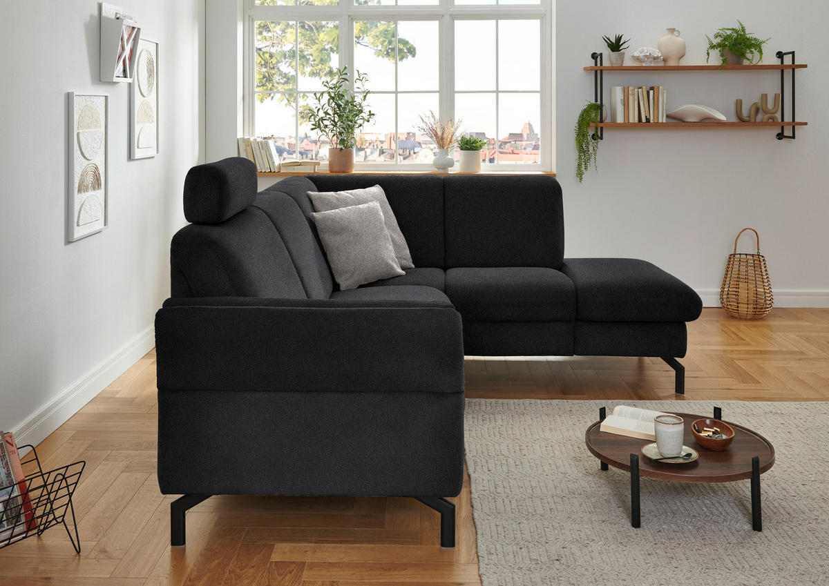 ECKSOFA Flachgewebe Schwarz  - Schwarz, Konventionell, Textil/Metall (241/190cm) - Beldomo Comfort