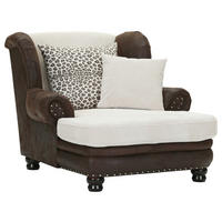 XXL-SESSEL Lederlook, Flachgewebe, Mikrofaser Braun, Beige    - Dunkelbraun/Beige, ROMANTIK / LANDHAUS, Holz/Textil (125/100/140cm) - Landscape