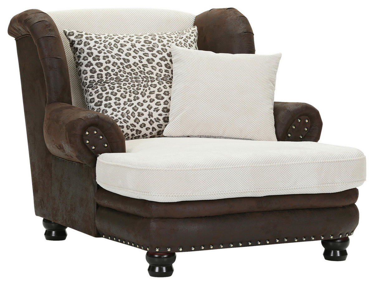 XXL-SESSEL Lederlook, Flachgewebe, Mikrofaser Braun, Beige    - Dunkelbraun/Beige, ROMANTIK / LANDHAUS, Holz/Textil (125/100/140cm) - Landscape