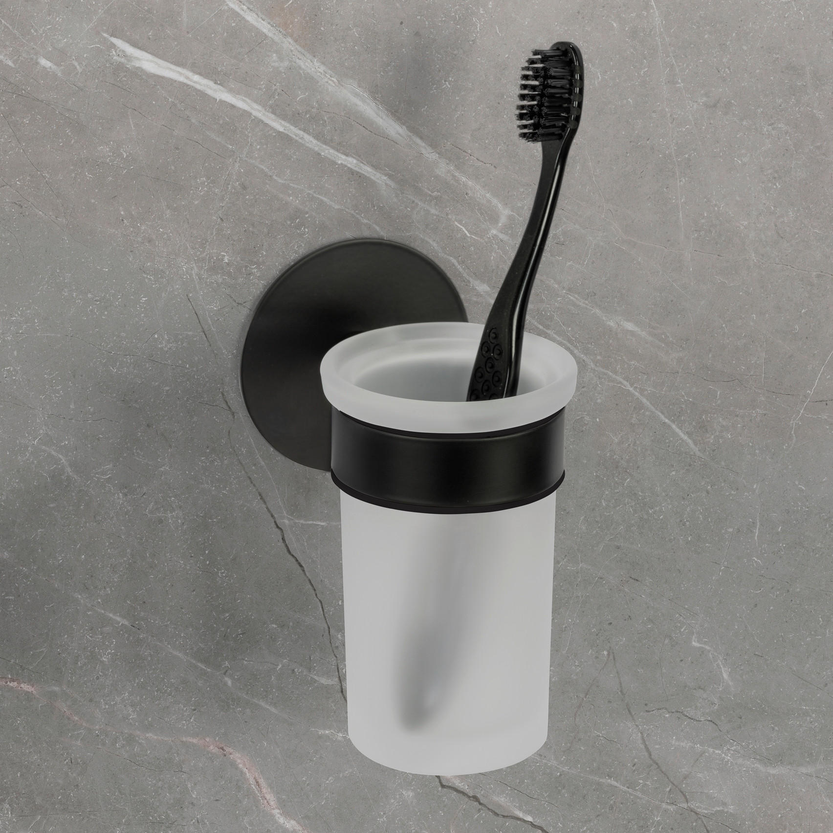 ZAHNPUTZBECHER MELETO  - Schwarz/Weiß, KONVENTIONELL, Glas/Metall (7/12/10cm) - Schöner Wohnen