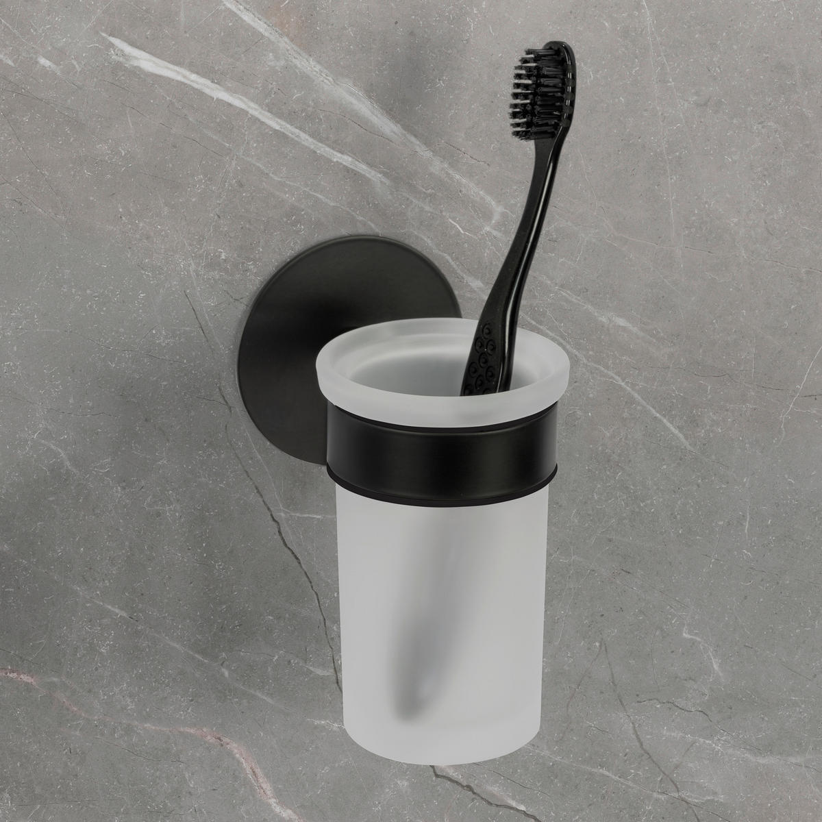 ZAHNPUTZBECHER MELETO  - Schwarz/Weiß, KONVENTIONELL, Glas/Metall (7/12/10cm) - Schöner Wohnen