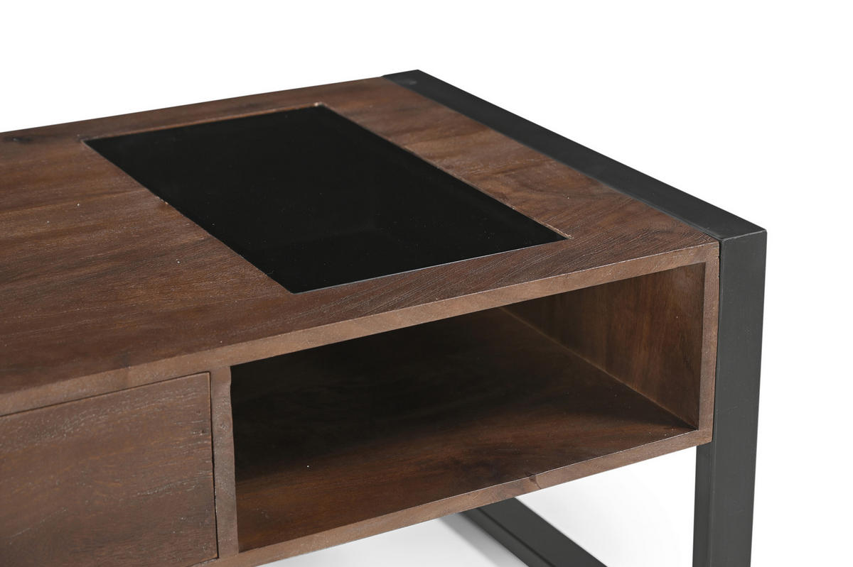 COUCHTISCH Mangoholz vollmassiv Klarglas 120/60/45 cm rechteckig Anthrazit, Dunkelbraun  - Dunkelbraun/Anthrazit, KONVENTIONELL, Glas/Holz (120/60/45cm) - Livetastic