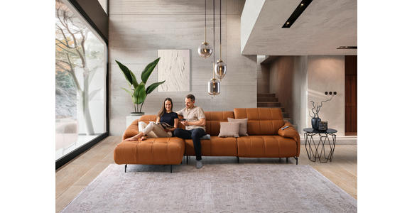 ECKSOFA in Echtleder Cognac 313/165 cm - Cognac/Schwarz, Design, Leder/Metall (313/165cm) - Emilio Belluti
