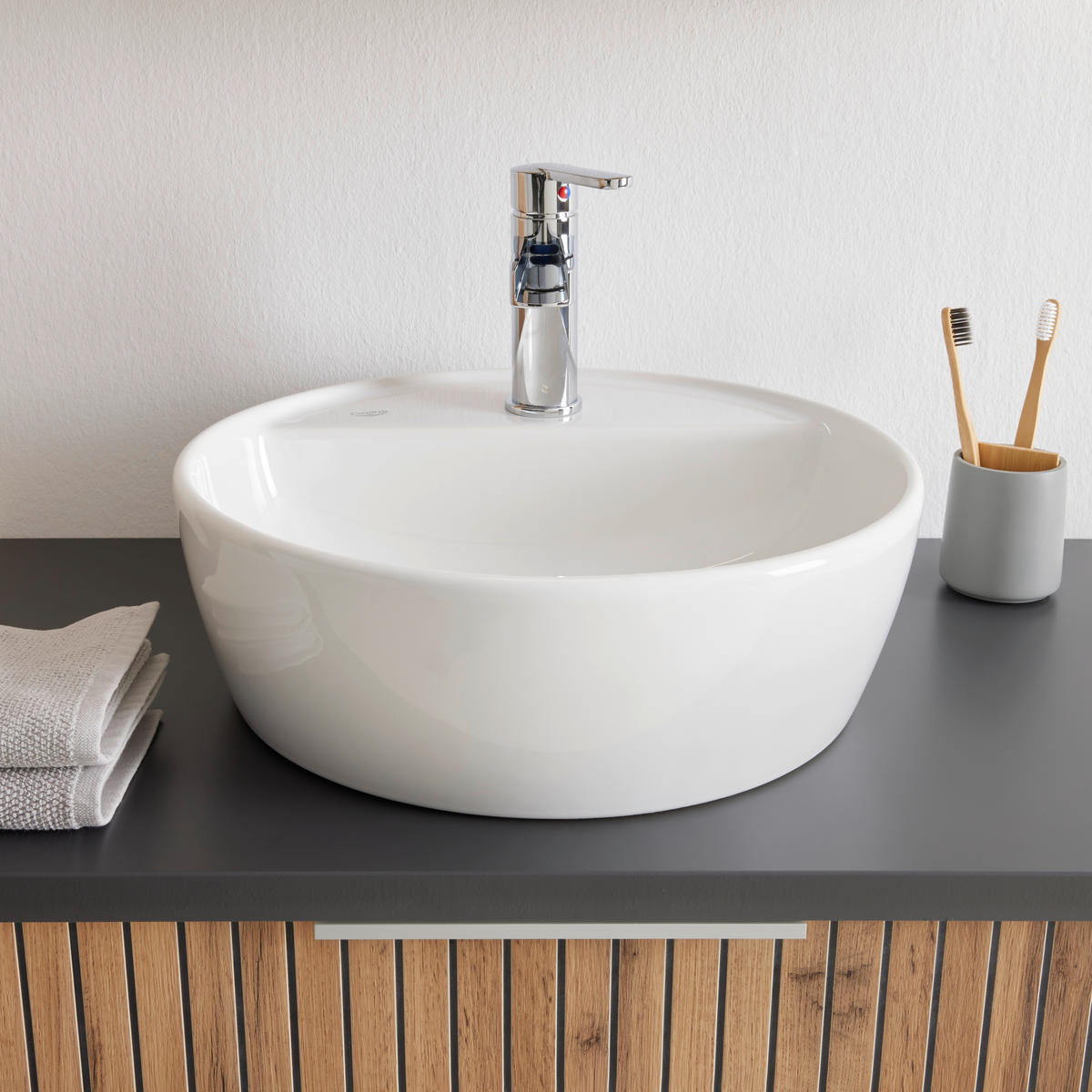 Waschtischkombi Jakarta  - Eiche Wotan/Schwarz, MODERN, Keramik/Holzwerkstoff (80/41/47cm) - Held