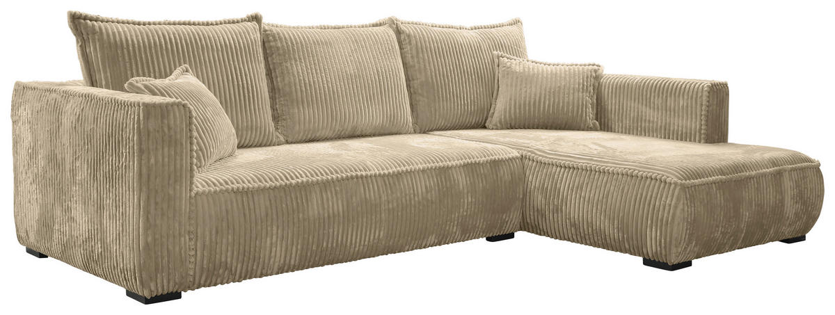 ECKSOFA Beige Cord  - Beige/Schwarz, MODERN, Holz/Textil (322/208cm) - Carryhome