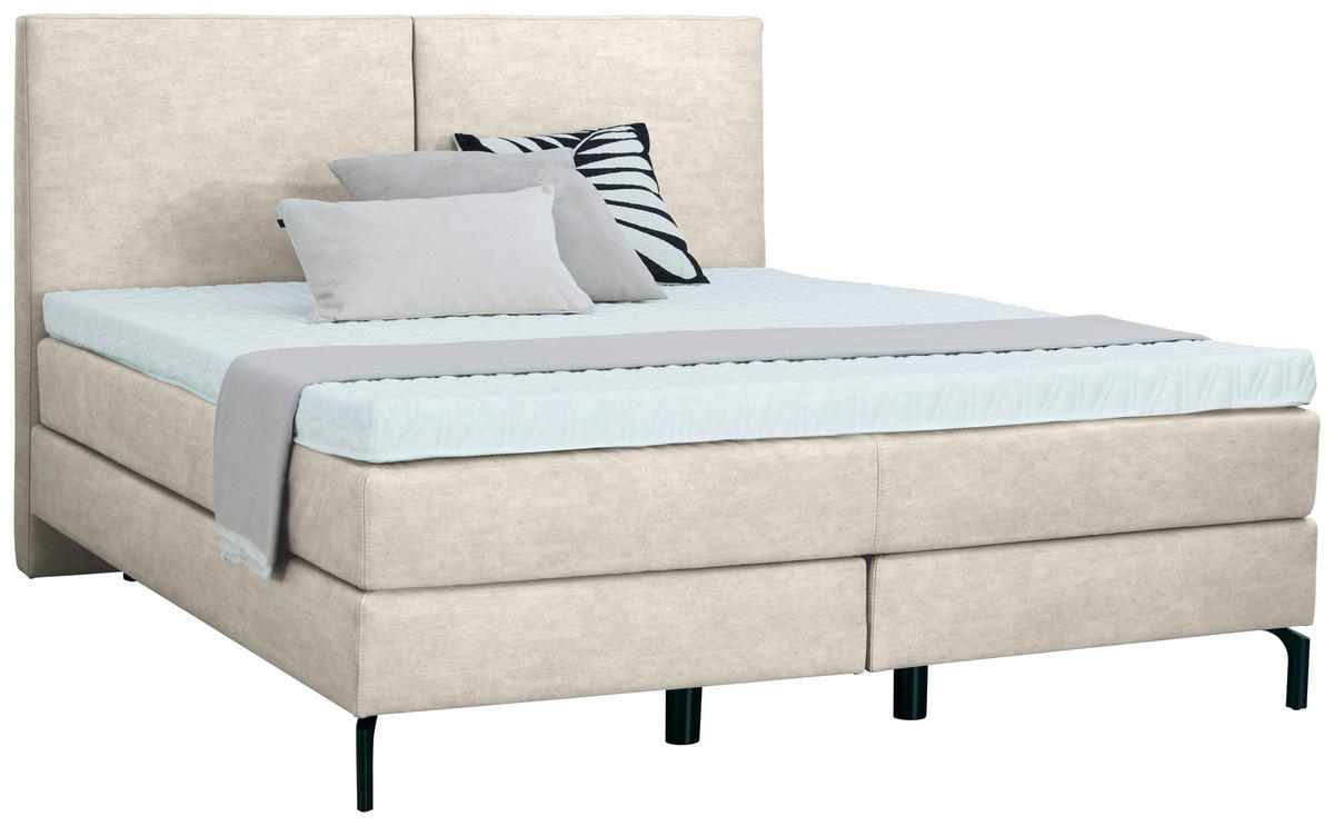 BOXSPRINGBETT 200/200 cm  in Creme  - Creme/Schwarz, Konventionell, Textil/Metall (200/200cm) - Dieter Knoll