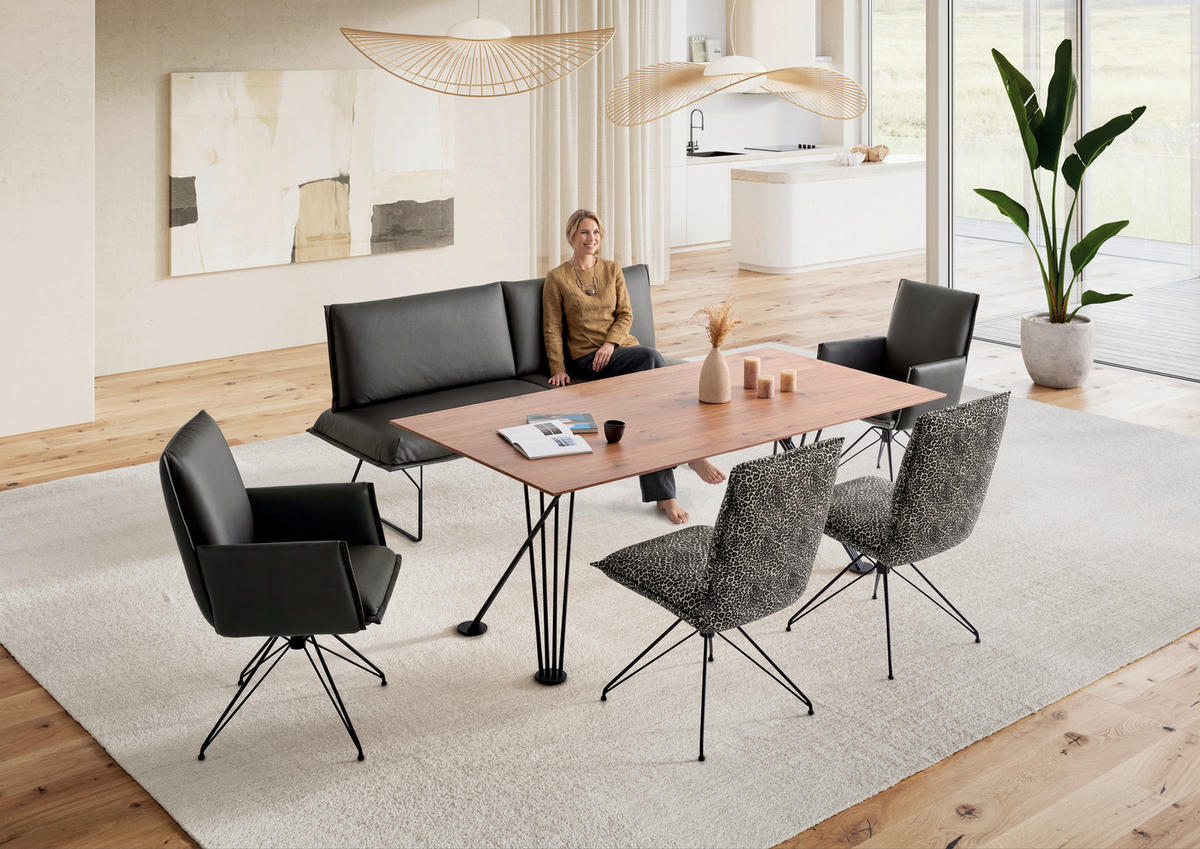 ESSTISCH 180/90/76 cm Echtholz  Holz, Metall in verschiedenen Größen erhältlich, in verschiedenen Holzarten erhältlich, Variantenauswahl rechteckig Nussbaumfarben  - Nussbaumfarben/Schwarz, Design, Holz/Metall (180/90/76cm) - Koinor