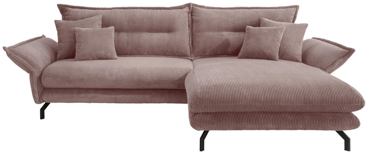 ECKSOFA in Cord Rosa  - Schwarz/Rosa, Modern, Textil/Metall (255/180cm) - Livetastic
