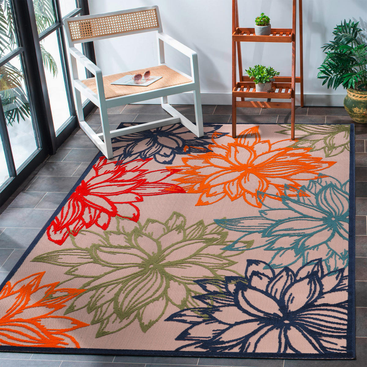 TEPIH ZA UNUTAR./VANJ. UPORAB 120/170 cm   višebojno, bijela  Floral  - bijela/višebojno, Lifestyle, tekstil/plastika (120/170cm)