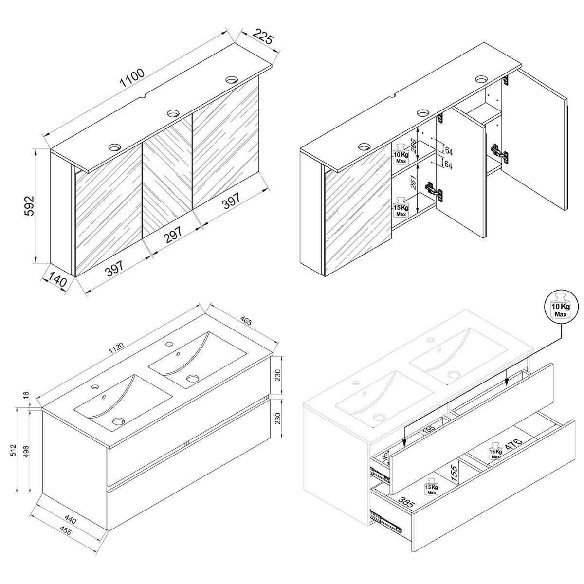BADEZIMMER 3-teilig  in 112 cm  - Honigeiche/Weiß, Trend, Keramik/Holzwerkstoff (112cm) - MID.YOU