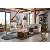 3-SITZER-SOFA in Webstoff Braun  - Eichefarben/Schwarz, Design, Holz/Kunststoff (200/105/84cm) - Carryhome