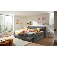 BOXSPRINGBETT 240/200 cm,  in Grau, gepolstertes Kopfteil, Bettkasten, Topper, Matratzen, H2 = mittel  - Grau, MODERN, Holzwerkstoff/Kunststoff (240/200cm) - MID.YOU