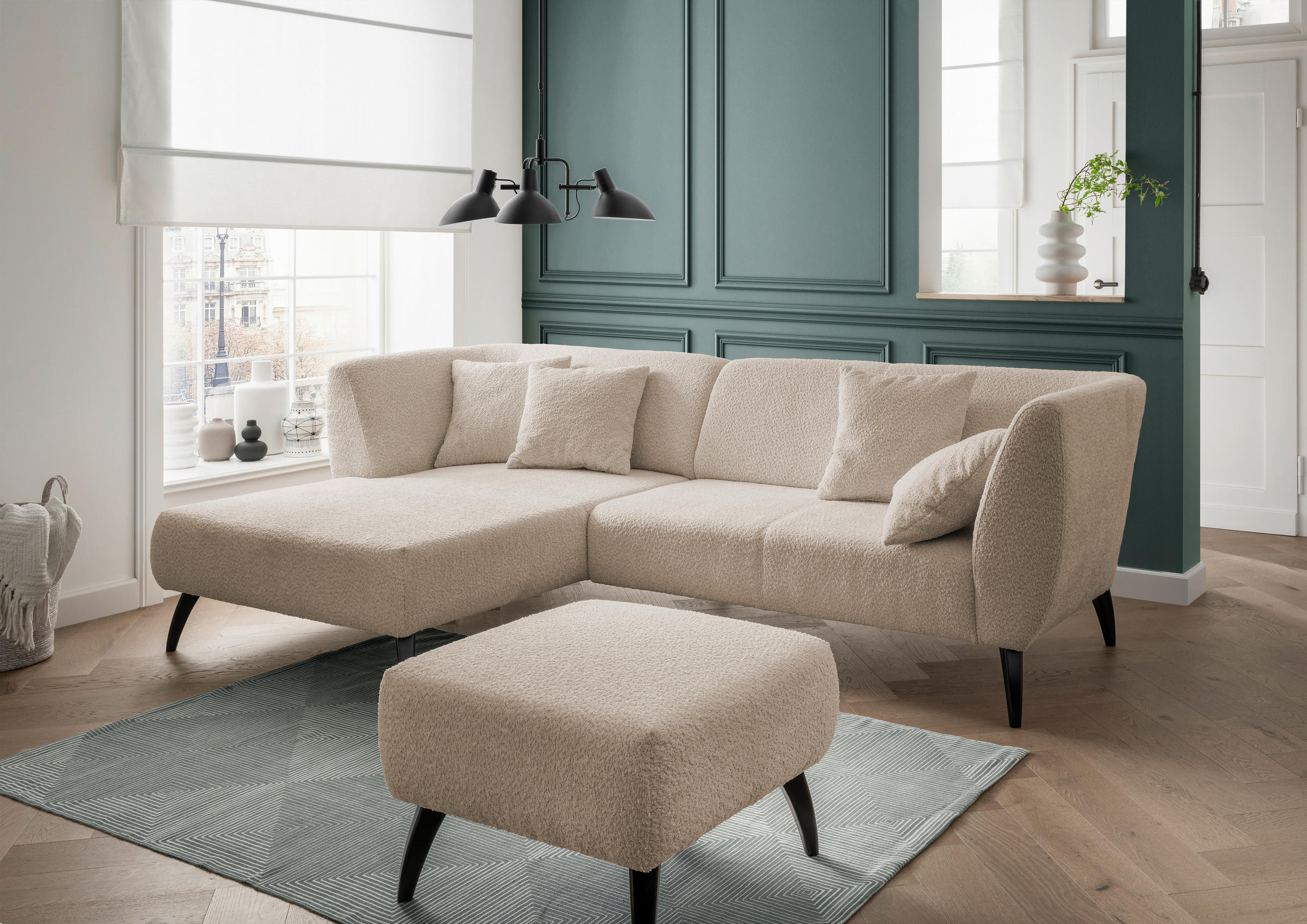 ECKSOFA Beige Bouclé - Beige/Schwarz, MODERN, Holz/Textil (160/264cm) - MID.YOU