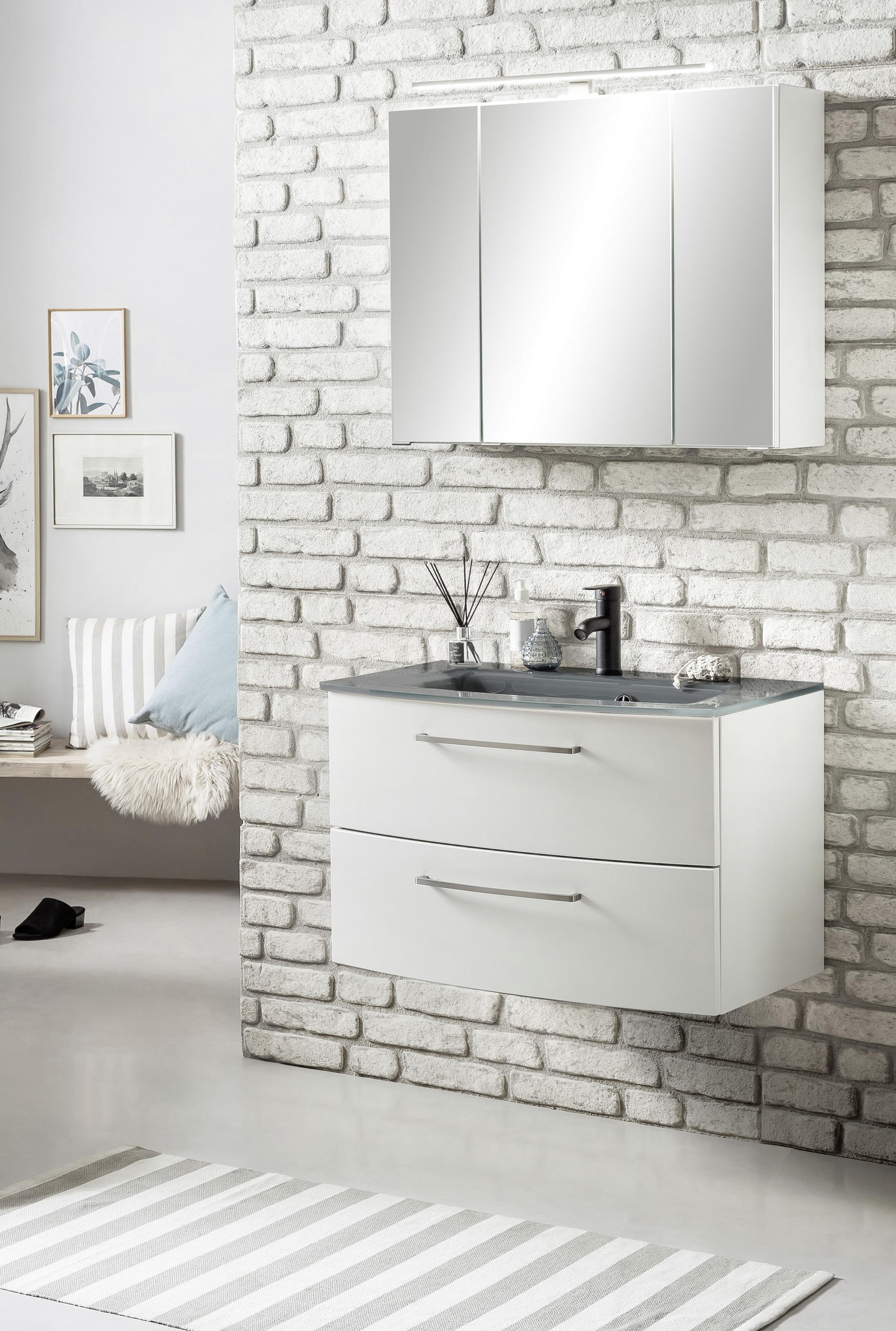 BADEZIMMER  in 80 cm  - Weiss/Grau, Konventionell, Glas/Holzwerkstoff (80cm) - Held