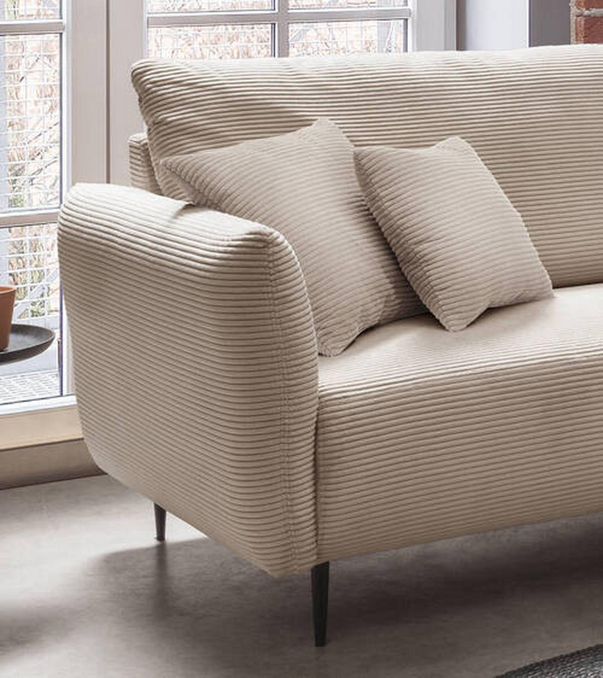ECKSOFA in Cord Beige  - Beige/Schwarz, Design, Textil/Metall (294/256cm) - Livetastic