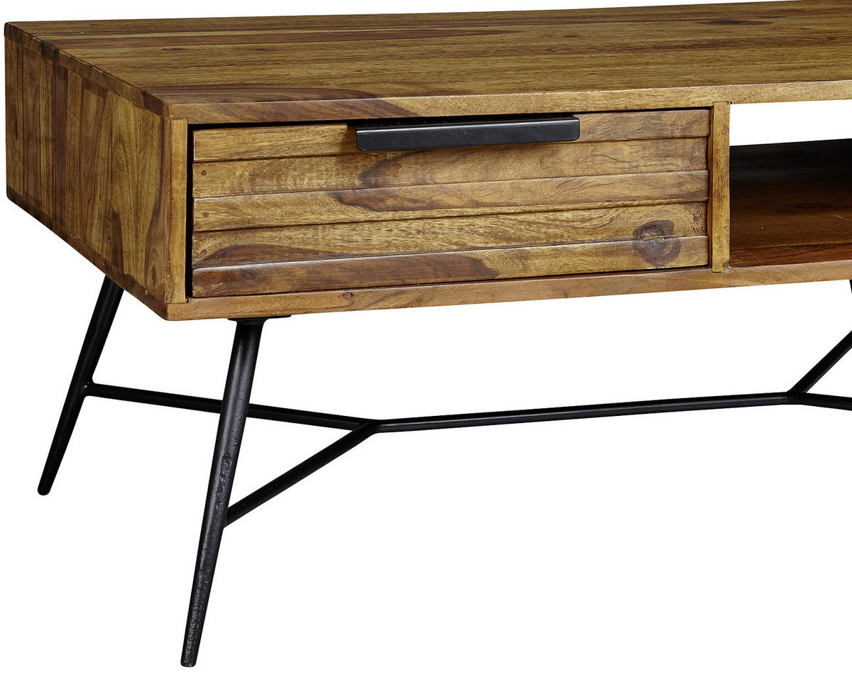 Couchtisch "Nishan" , Sheesham massiv 87/41/55 cm rechteckig Sheeshamfarben  - Sheeshamfarben/Schwarz, Design, Holz/Metall (87/41/55cm) - MID.YOU