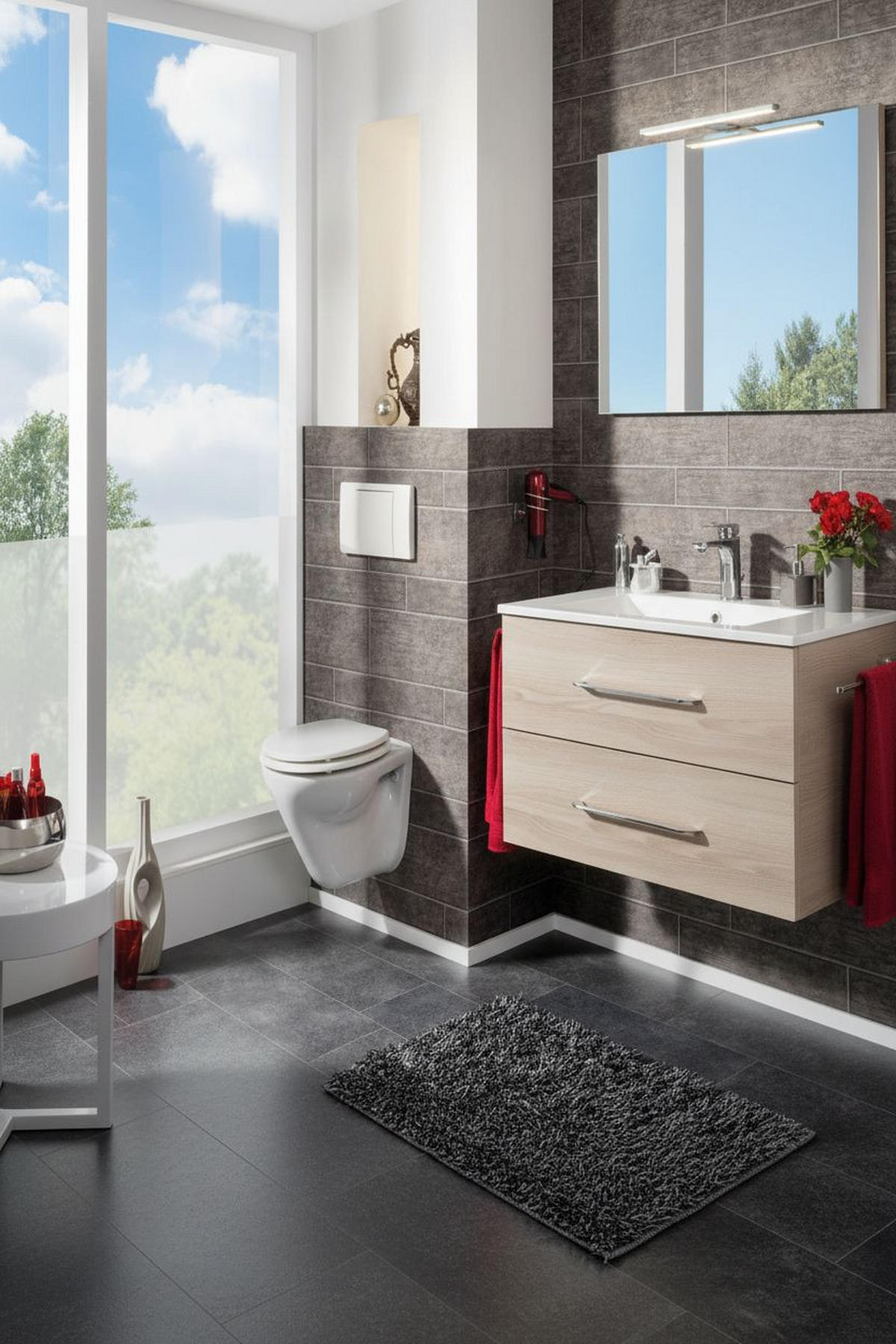 BADEZIMMER 4-teilig  in 90 cm  - Chromfarben/Eschefarben, MODERN, Holzwerkstoff/Stein (90cm) - MID.YOU