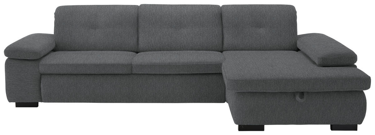 ECKSOFA in Flachgewebe Graubraun  - Graubraun/Schwarz, Design, Textil/Metall (297/174cm) - Beldomo Style