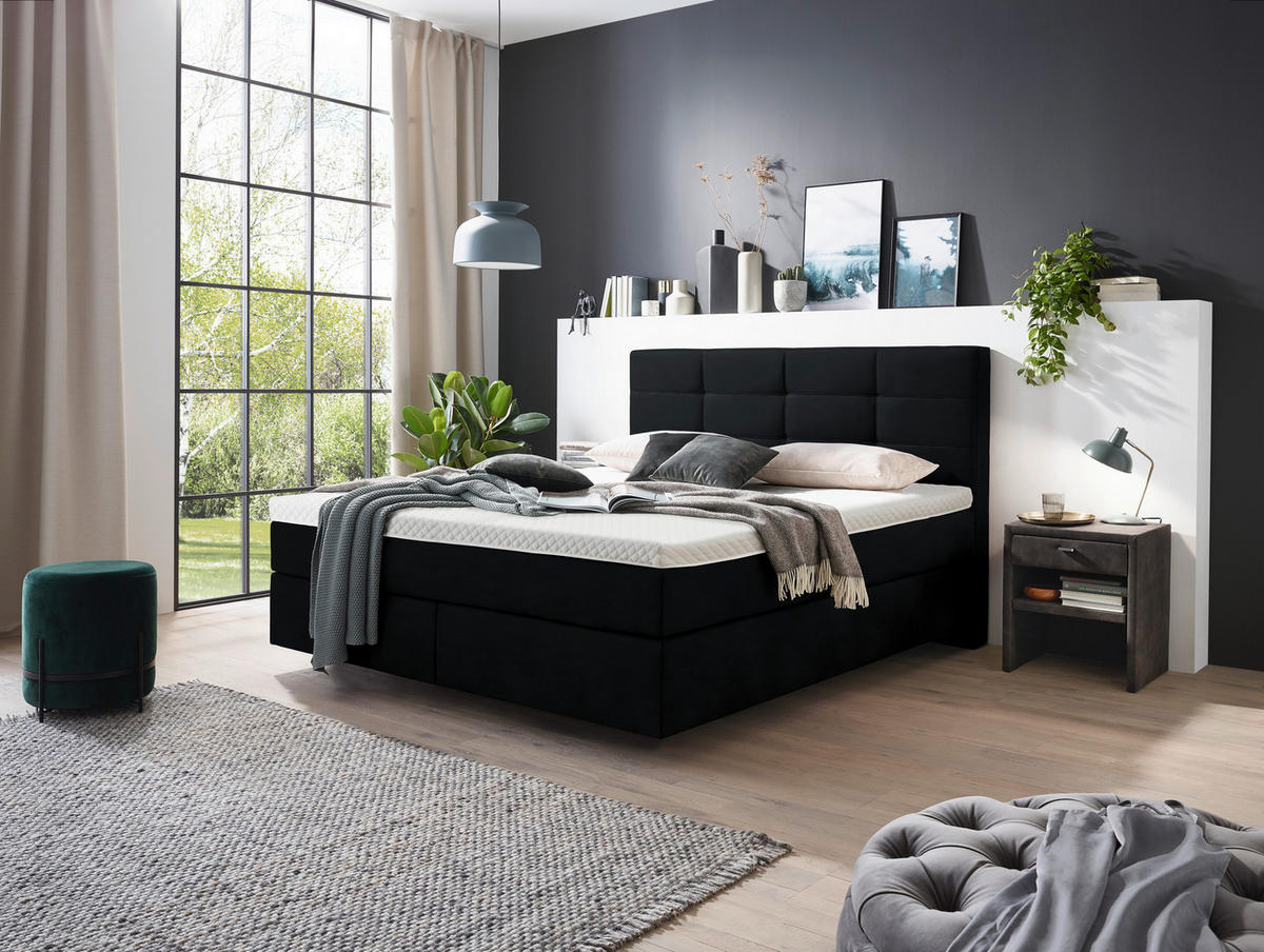 BOXSPRINGBETT 160/200 cm  in Schwarz  - Chromfarben/Schwarz, Konventionell, Kunststoff/Textil (160/200cm) - Voleo