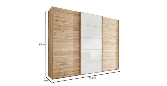 SCHWEBETÜRENSCHRANK 250/217/67 cm 3-türig  - Buchefarben/Weiß, Natur, Glas/Holz (250/217/67cm) - Linea Natura