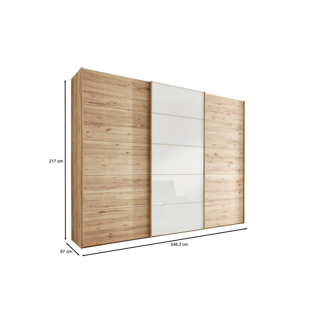Thumbnail - Linea Natura Schwebetürenschrank, Weiß, Buche, Holzwerkstoff, Buche, teilmassiv, 250x217x67 cm, ISO 9001, Goldenes M, Ma...